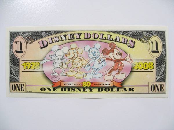  Disney dala-1 доллар .(2008 год версия ) $1 банкноты Mickey Mouse Disney Dollars