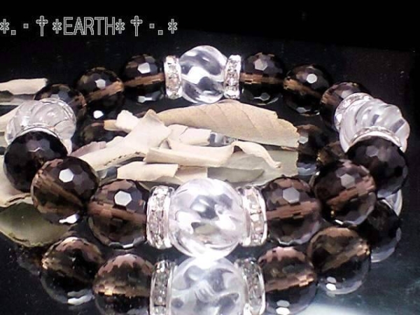 天然石★128面カット煙水晶&Sライン螺旋彫り水晶　数珠　送料無料　匿名発送_画像3
