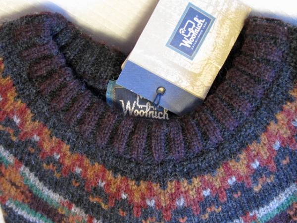 新品タグ付き　80'sビンテージ Woolrich/ウールリッチ ノルディックセーター　厚手　ピュアウール100％　グリーン/パープル/ブラウン系_画像3