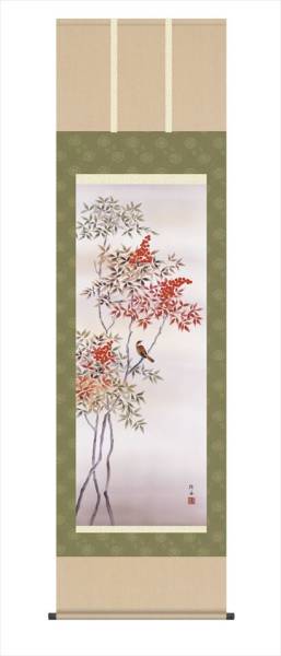  new goods .. axis south heaven .. Nagae katsura tree boat shaku . hanging scroll flower flowers and birds . winter 