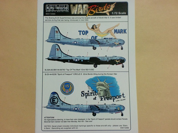 Kits-World キッツワールド デカール 172069 1/72 B-29爆撃機 スーパーフォートレス Spirit TOP MARK 朝鮮戦争 WWⅡ アメリカ軍 _画像1