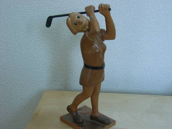 イタリア製・木製フィギュア　女子ゴルファー　ビンテージ　美品_画像1