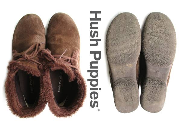 二点落札で送料無料！ H809 Hush Puppies ハッシュパピー 茶 ショート ブーツ 22.5cm レディース ブラウン　靴_減りも少なめでまだまだお履き頂けますね♪