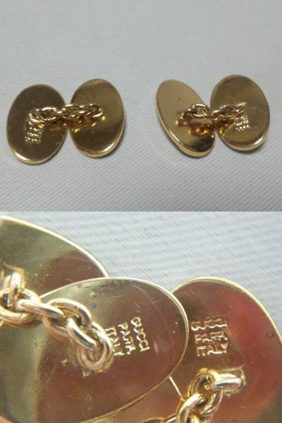  regular Gucci GUCCI oval GG Logo combination chain cuffs silver × Gold cuff links round button Vintage Inter locking 