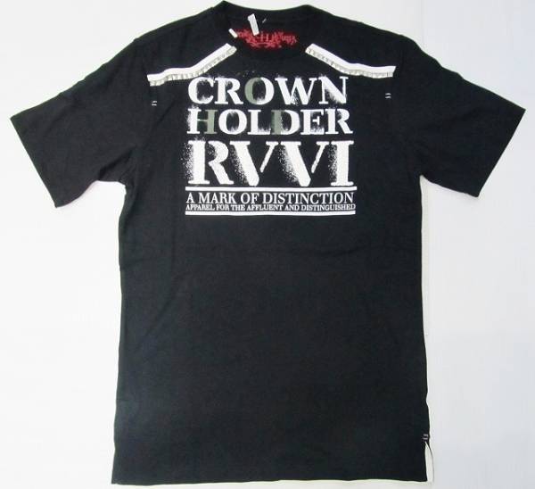 経典 AB37)CROWN HOLDERジップデザインTシャツ 黒正規B系HIPHOP 柄もの