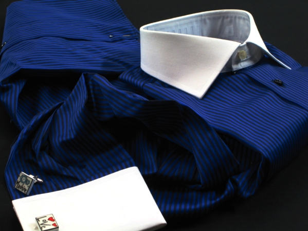 ★イタリアシャツDANROMAクレリック ダブルカフス NAMUR BLU コットンを超えたコットン誘惑の光沢?♬～ M 40-91