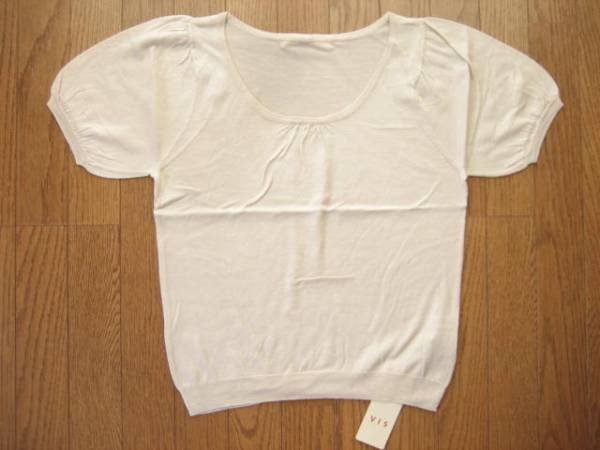 送料無料 / 即決新品 / ViS / ビス / コットン ニット カットソー / 半袖セーター? / ベージュ系 / L / 3