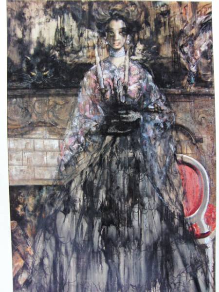 鶴岡義雄、燭台を持つレイ子像、希少限定版画集画より、美品、新品高級額付