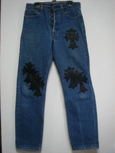 A&Ge- and ji-* Levi's 501 custom Denim pants * jeans silver 925 Cross patch rivet button .