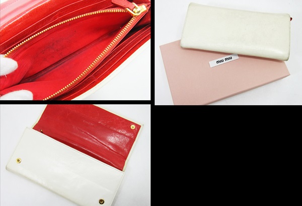 $ 良好品 $ 箱付き? ◆ miumiu ◆ ミュウミュウ ◆ 本革 レザー素材 ? 2つ折り 長財布 ウォレット ◆ 白 ホワイト系 ◆ 送料無料?。? bimg=