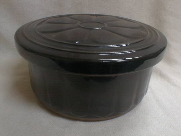 古い黒牟田　珍品　焦げ茶釉　陶器制　おひつ　10x22.5cm　1.8kg