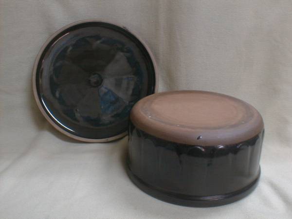 古い黒牟田　珍品　焦げ茶釉　陶器制　おひつ　10x22.5cm　1.8kg