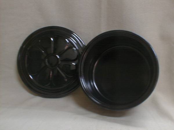 古い黒牟田　珍品　焦げ茶釉　陶器制　おひつ　10x22.5cm　1.8kg
