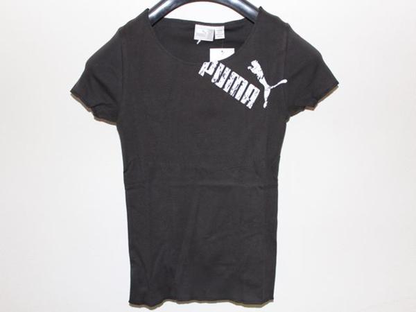  Puma PUMA lady's neck print T-shirt black S size new goods 