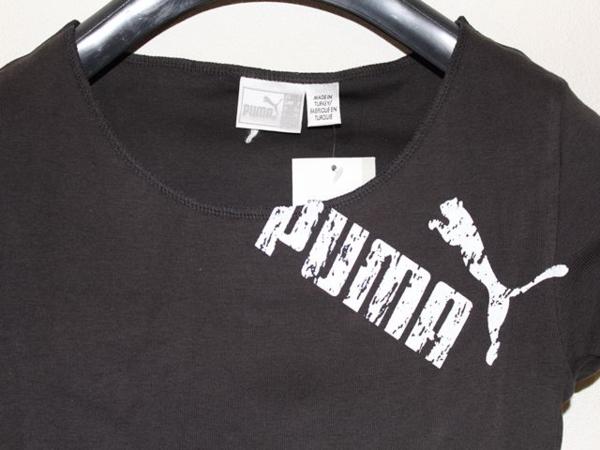  Puma PUMA lady's neck print T-shirt black S size new goods 