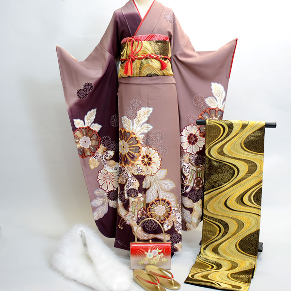  long-sleeved kimono full set silk kimono 100 flower ..7 days rental ( stock ) cheap rice field shop NO190