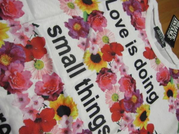 *送料無料*新品*160*白×花柄プリント*肩リボン*半袖Tシャツ*NICHEE*