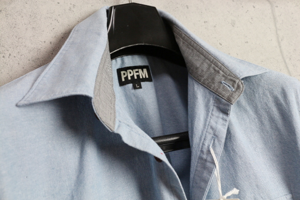 新品PPFMシャンブレーコットンデザイン半袖シャツS青定価9072円2_画像2