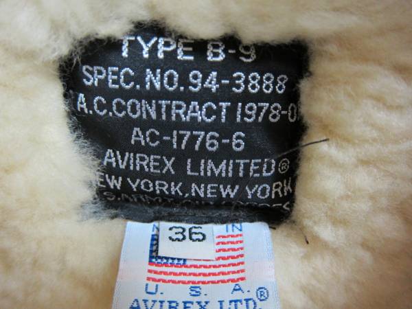 * ultra rare! beautiful goods! AVIREX B-9 sheep leather mouton leather jacket 36