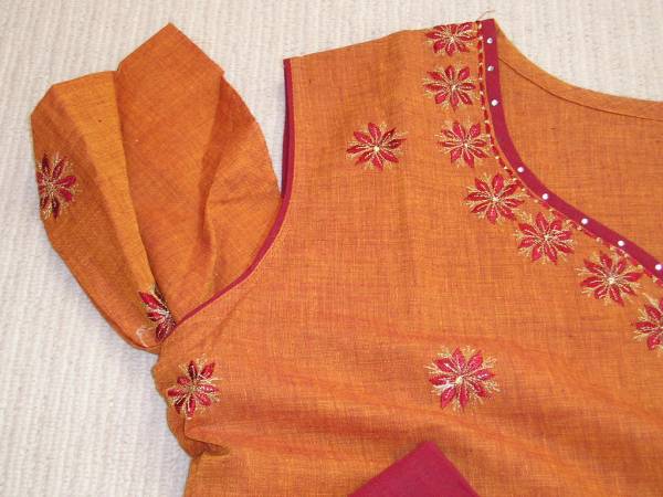 インド製・コットン・刺繍柄のパンジャビスーツ・シックオレンジ_画像3