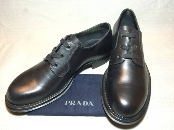 新品 プラダ レザー ドレス シューズ 8 黒 ブラック prada 本革 靴 短靴
