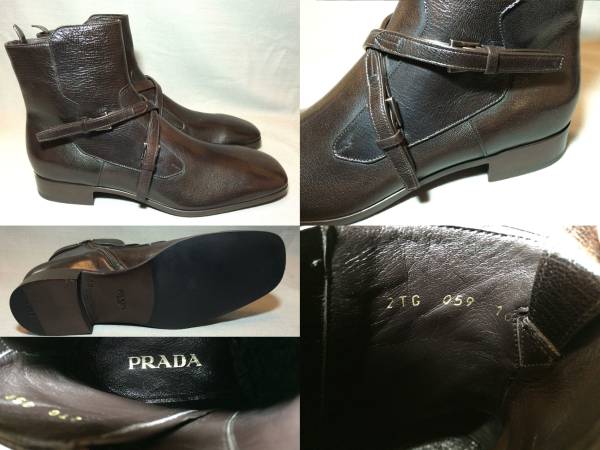 新品 プラダ コレクション ベルト レザー ブーツ 10 茶 ブラウン シューズ 革靴 PRADA_画像3