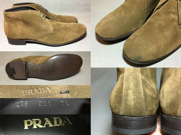 新品 プラダ レザー チャッカー ブーツ 7.5 茶 prada 本革 靴 シューズ_画像3