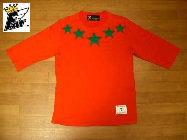 # old clothes shop Yamato brand old clothes sale middle 4980 jpy -2980 jpy FATefe- tea fai booster star 3/4 sleeve T-shirt TITCH orange green 