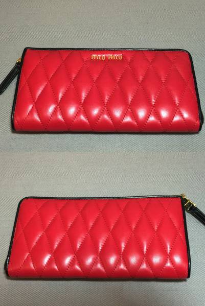 新品 ミュウミュウ レザー L字 ファスナー 長(zhǎng)財(cái)布 赤 miumiu レッド