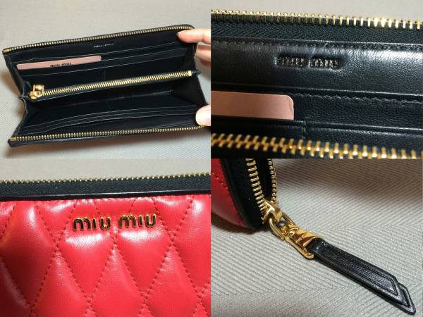 新品 ミュウミュウ レザー L字 ファスナー 長(zhǎng)財(cái)布 赤 miumiu レッド