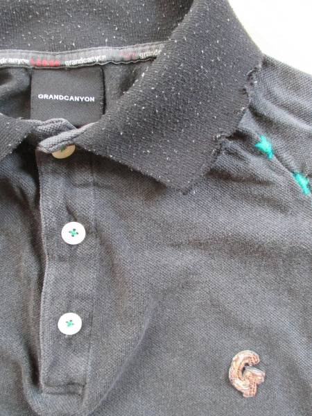 グランドキャニオン GDC 半袖 ポロシャツ ダメージ加工 黒 M _タグ、襟、ボタン、Gマーク刺繍