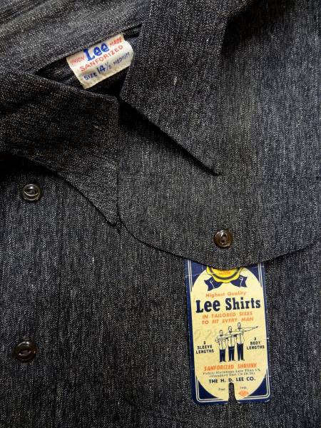 ビンテージ リー LEE 希少 50S 黒シャン ブラック シャンブレー シャツ デッドストック タグ サイズ 14 ゴマ塩 ソルト ペッパー レア 40S