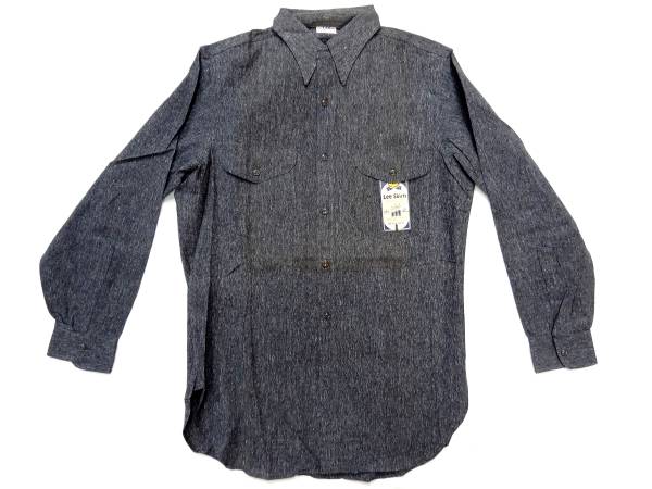 ビンテージ リー LEE 希少 50S 黒シャン ブラック シャンブレー シャツ デッドストック タグ サイズ 14 ゴマ塩 ソルト ペッパー レア 40S