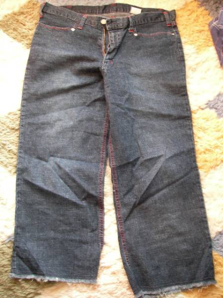  сделано в Японии * редкость! красная отстрочка брюки Denim джинсы 
