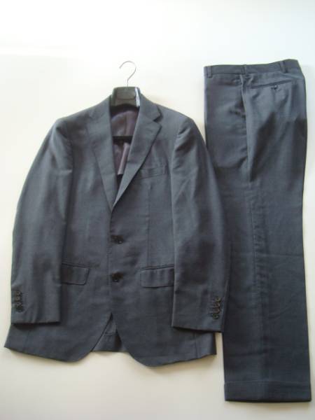 EDIFICE 春夏ウールスーツ size42 エディフィス ダークグレー ストライプ ジャケット パンツ スラックス 二つボタン 美品