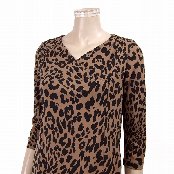 美品★ソニアリキエル*SONIA RYKIEL*ヒョウ柄*潤ストレッチ&とろみ*Ｖネック色香ワンピース*40(Lサイズ.11號)