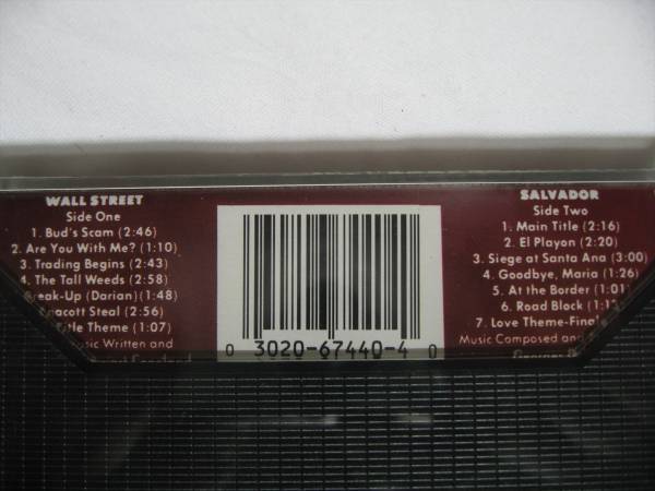 【カセットテープ】 OST (STEWART COPELAND, GEORGES DELERUE) / ★未開封★ WALL STREET + SALVADOR US版 ウォール街 サルバドル_画像3