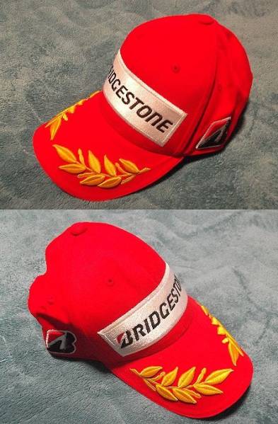 ■BRIDGESTONE総刺繍帽子（赤/F）■F1レースカートドリフト_＊総刺繍っ！