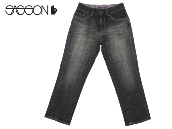 J3744★美品★SASSON★ブラックデニム8-9分 クロップドパンツ M