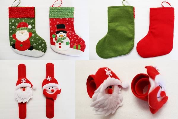 クリスマス用品飾り 6点セット サンタ帽子大きな靴下2つ雪だるま_画像2