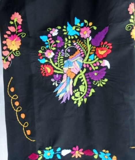  Mexico рука вышивка One-piece чёрный цветы и птицы 
