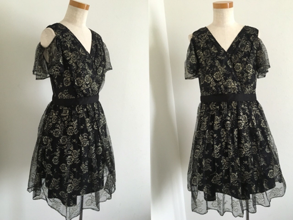  free shipping * beautiful goods *JILLSTUART Jill Stuart * shoulder chila see . lame flower chu-ru race One-piece dress 