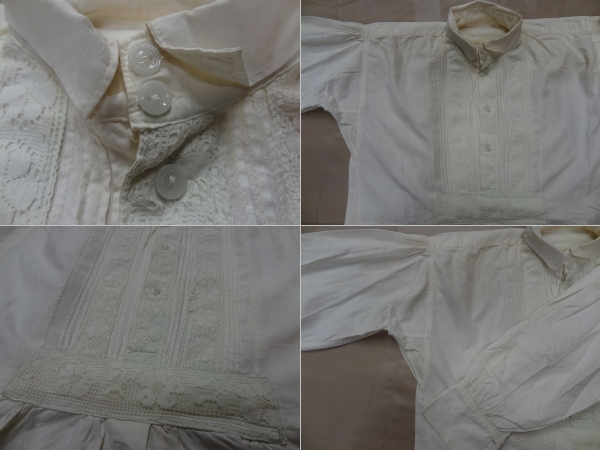  Vintage 30S 40S Франция US белый хлопок тянуть over рубашка рубашка туника гонки оборудование орнамент белый ручная работа Северная Европа хлопок лен .