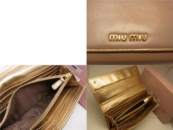 $ 良好品 $ 箱 付き！ ◆ miumiu ◆ ミュウミュウ ◆ ゴールド レザー 長財(cái)布 ◆ ミルク チョコレート色 ◆ 送料無料?。? bimg=