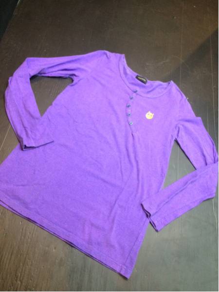 WWL ワールドワイドラブ スカル刺繍 ヘンリーネックTシャツ 紫 1_画像1