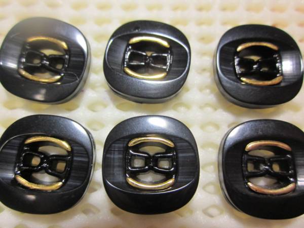 A20-07　ゴールド ブラック ボタン 15㍉幅　6 個組　3 ㍉厚さ_１５mm６個一組３㍉厚