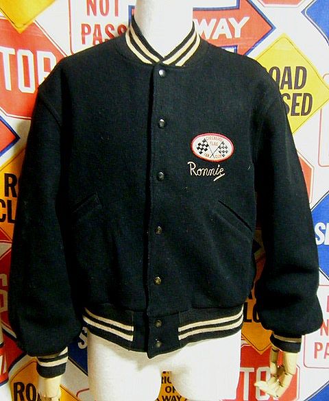 ☆希少☆Made in USA制アメリカ制ビンテージチェーンステッチウールジャケット50S50年代60s60年代カークラブホットロッドブラックボディーL