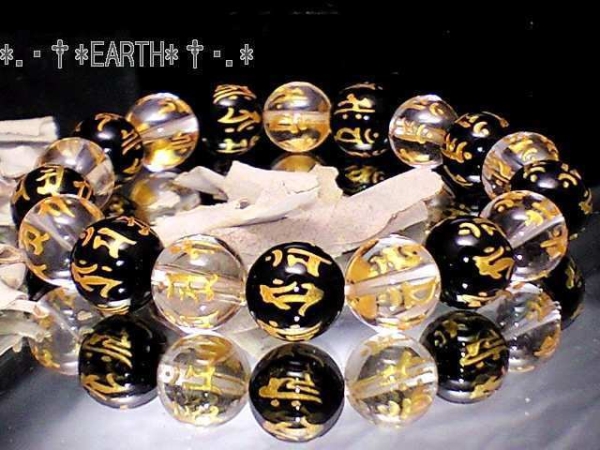 金彫十二支梵字黒瑪瑙オニキス＆水晶 10ミリ天然石 S~Lサイズ　送料無料　匿名発送