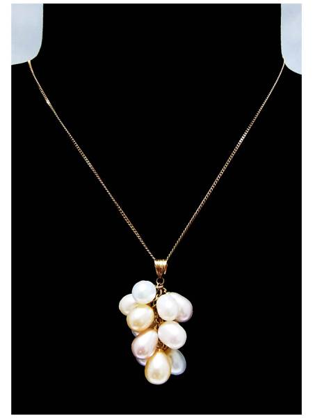 《ジュエリー》K18 パール ネックレス40cm 真珠12個付きの房デザイン ペンダント