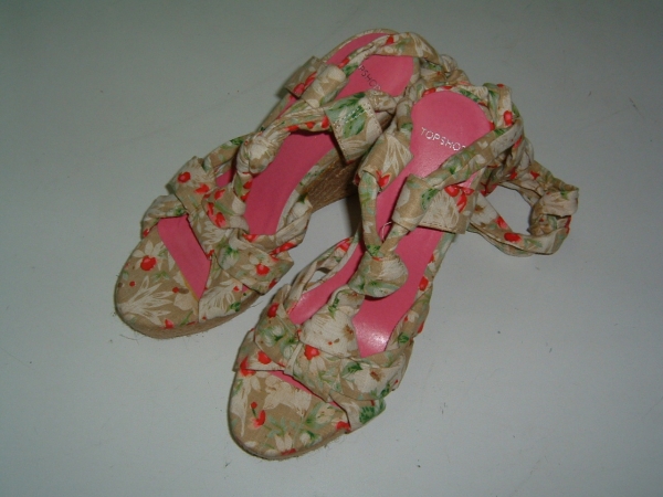  prompt decision *TOPSHOP* Wedge sole floral print braided up sandals *23cm degree 